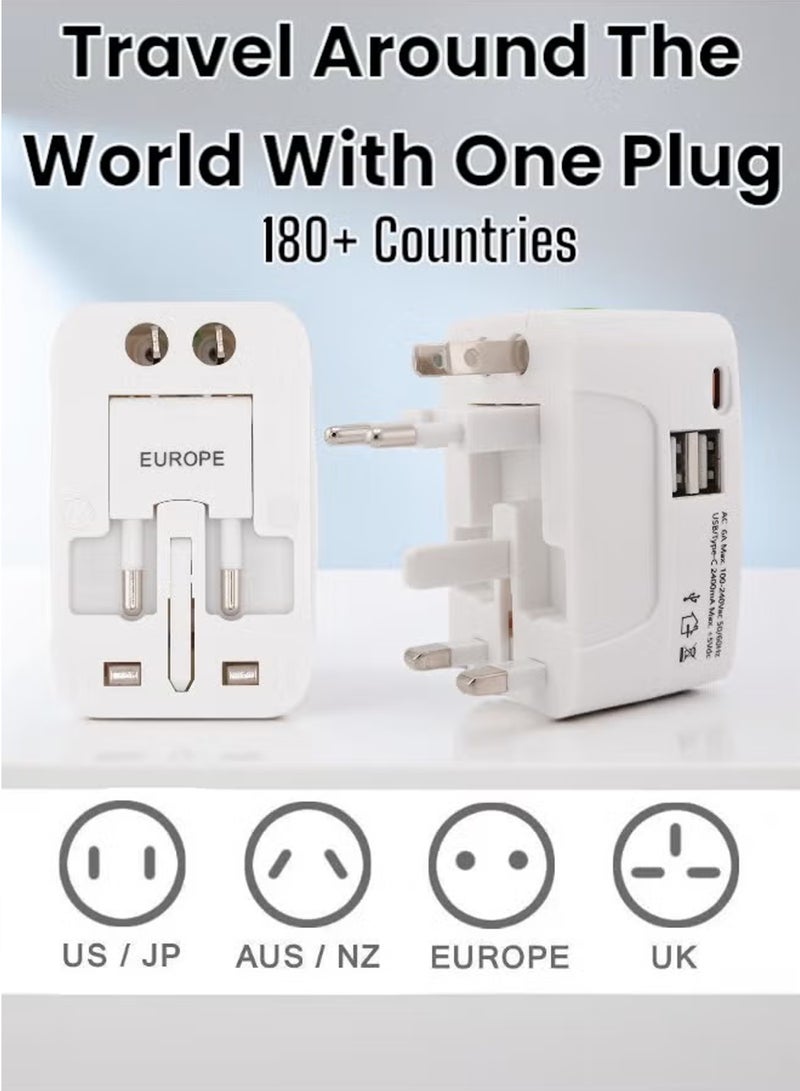 إكس ليفيل محول سفر عالمي من قطعتين من النوع C، قابس طاقة عالمي للسفر مزود بمنفذي USB، محول طاقة شامل لجميع أجهزتك في الاتحاد الأوروبي/الولايات المتحدة/المملكة المتحدة/أستراليا، متوافق مع أجهزة iPhone/Samsung (أبيض). - Image 2