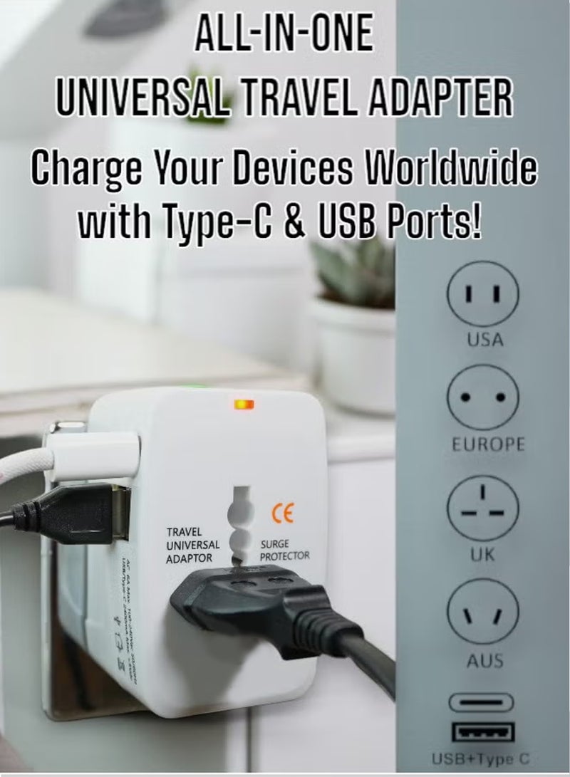 إكس ليفيل محول سفر عالمي من قطعتين من النوع C، قابس طاقة عالمي للسفر مزود بمنفذي USB، محول طاقة شامل لجميع أجهزتك في الاتحاد الأوروبي/الولايات المتحدة/المملكة المتحدة/أستراليا، متوافق مع أجهزة iPhone/Samsung (أبيض). - Image 3