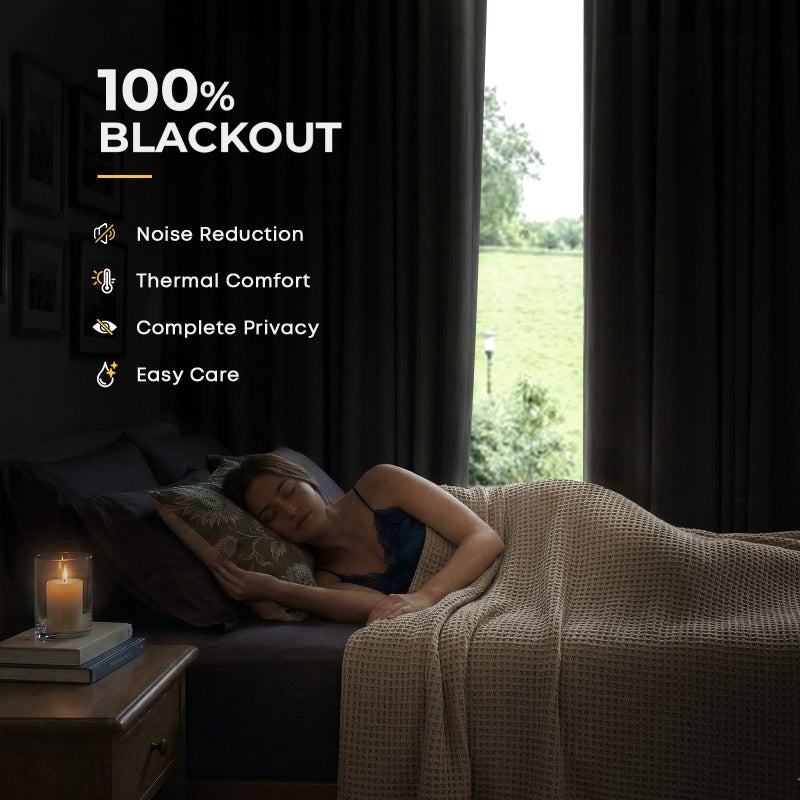 INOVADAY 100% Blackout Curtains for Bedroom, Black Out Curtains 84 Inch Long, Clip Rings Linen Blackout Drapes, Thermal Insulated Room Darkening for Living Room, 2 Panels - Burlywood Birch,W50xL84 - Image 2