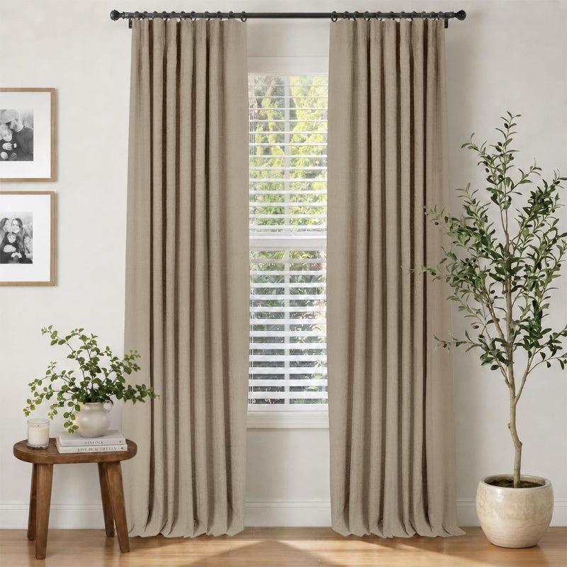 INOVADAY 100% Blackout Curtains for Bedroom, Black Out Curtains 84 Inch Long, Clip Rings Linen Blackout Drapes, Thermal Insulated Room Darkening for Living Room, 2 Panels - Burlywood Birch,W50xL84 - Image 1