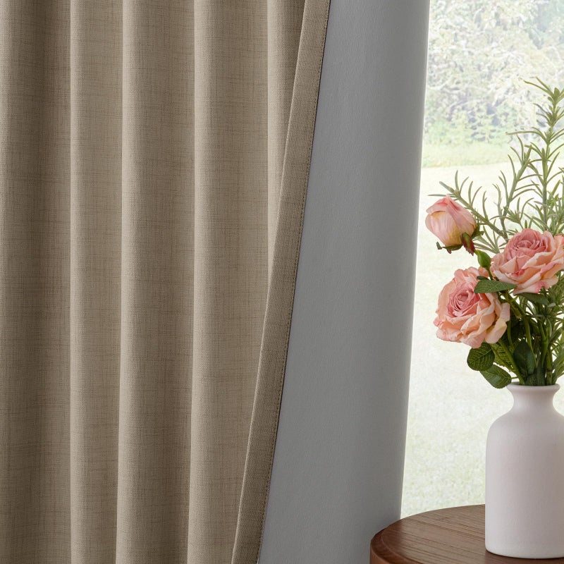 INOVADAY 100% Blackout Curtains for Bedroom, Black Out Curtains 84 Inch Long, Clip Rings Linen Blackout Drapes, Thermal Insulated Room Darkening for Living Room, 2 Panels - Burlywood Birch,W50xL84 - Image 5