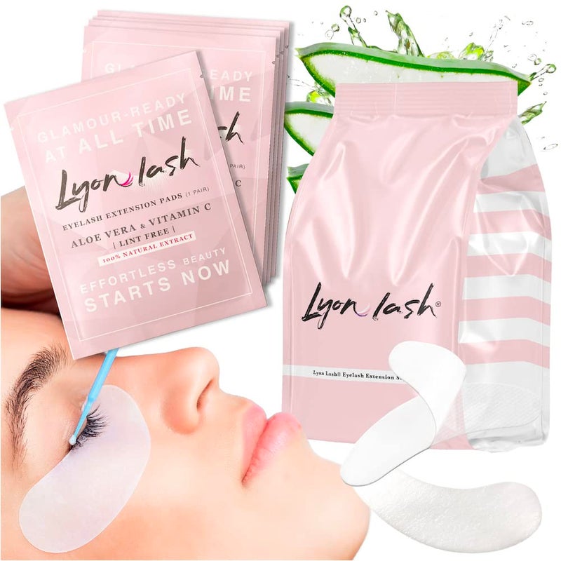 100 Pairs Eyelash Extension Under Eye Gel Pads by Lyon Lash  Lint Free with Aloe Vera Hydrogel Eye Patches Premium Eyelash Extension Supplies  Beauty Tools Fit Most Eye Shape Stick Well