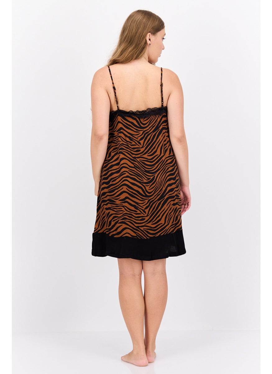 Marilyn Monroe - Women All Over Printed Sleeveless Sleepwear Dress, Brown - Image 1