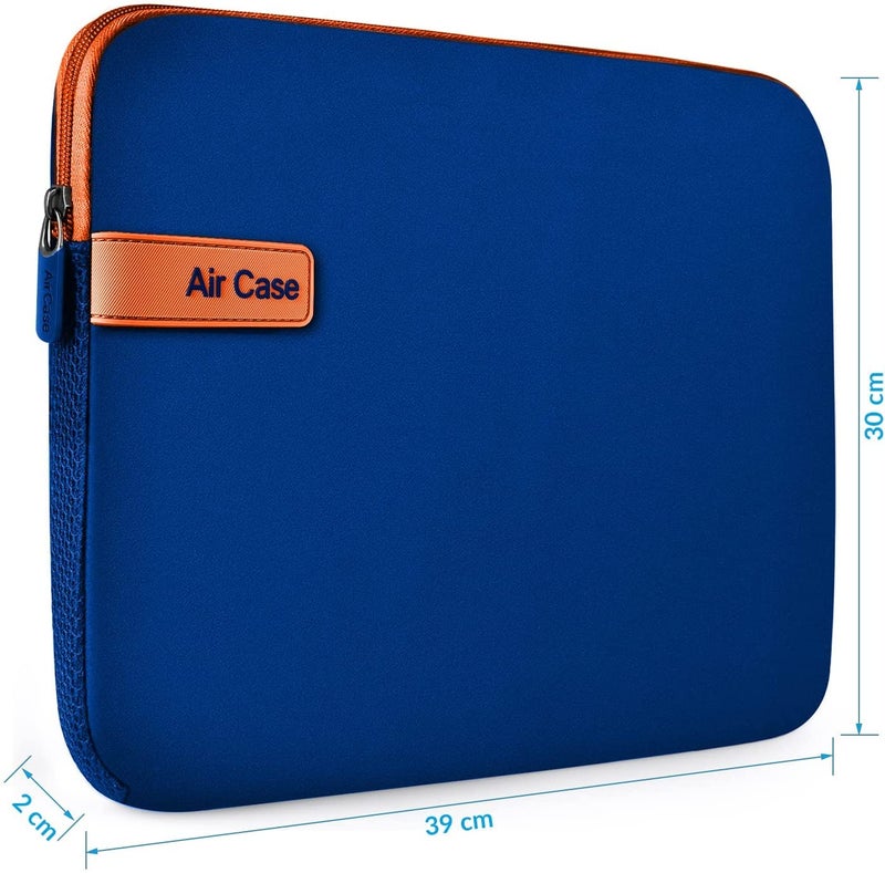 AirCase حقيبة لابتوب واقية تناسب لابتوب / ماك بوك حتى 15.6 بوصة، خالية من التجاعيد، مبطنة، مقاومة للماء، غلاف ناعم من النيوبرين، للرجال والنساء، زرقاء - ضمان 6 أشهر - Image 3
