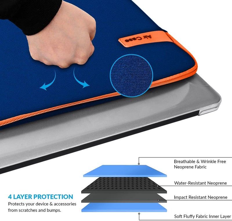 AirCase حقيبة لابتوب واقية تناسب لابتوب / ماك بوك حتى 15.6 بوصة، خالية من التجاعيد، مبطنة، مقاومة للماء، غلاف ناعم من النيوبرين، للرجال والنساء، زرقاء - ضمان 6 أشهر - Image 5