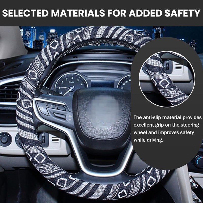 JNNJ Vehicle Steering Wheel Cover, Ethnic Style Coarse Flax Cloth Car Steering Wheel Covers, Anti-Slip And Sweat Absorbing Steering Wheel Cover for Cars, SUVs, Vans, Trucks, Universal(E model) - Image 5