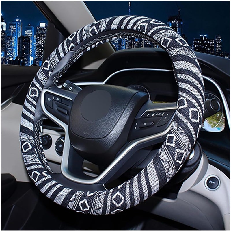 JNNJ Vehicle Steering Wheel Cover, Ethnic Style Coarse Flax Cloth Car Steering Wheel Covers, Anti-Slip And Sweat Absorbing Steering Wheel Cover for Cars, SUVs, Vans, Trucks, Universal(E model) - Image 1