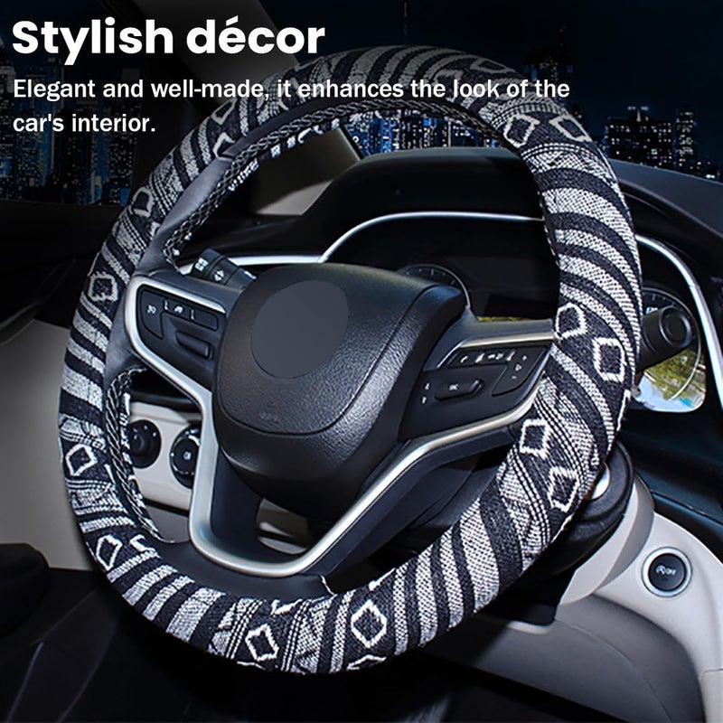 JNNJ Vehicle Steering Wheel Cover, Ethnic Style Coarse Flax Cloth Car Steering Wheel Covers, Anti-Slip And Sweat Absorbing Steering Wheel Cover for Cars, SUVs, Vans, Trucks, Universal(E model) - Image 3
