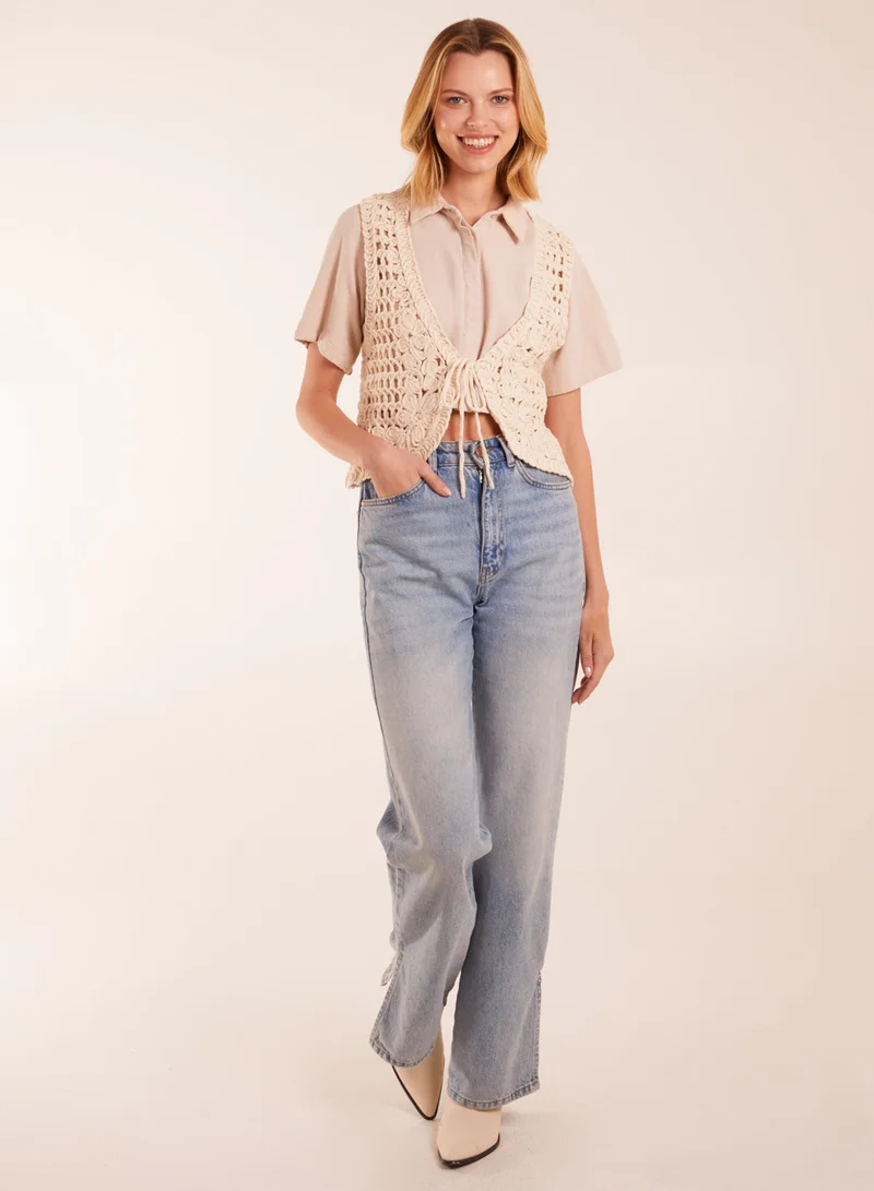 بلو فانيلا كارديجان كروشيه بدون أكمام