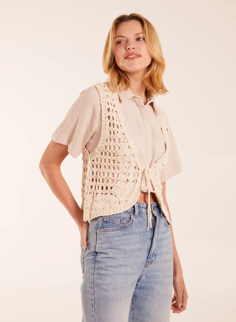 Blue Vanilla Crochet Sleeveless Cardigan