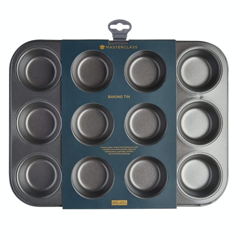 Master Class MasterClass 12 Hole Muffin Tray for thinKitchen PFOA Non Stick Robust 1mm Carbon Steel 35 x 27cm Cupcake Tin Grey - Image 2