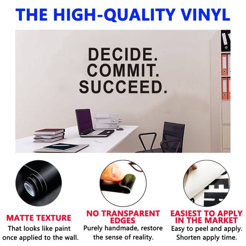SEATUNE Wall Decal Stickers  Teamwork Wall Decal  (Easy to Apply)  Vinyl Wall Decor Art Men Women Sports Quotes Motivational Gym Office Bedroom Living Room School Classroom  Decide Commit Succeed 28.6 ""X15 "" - Image 2