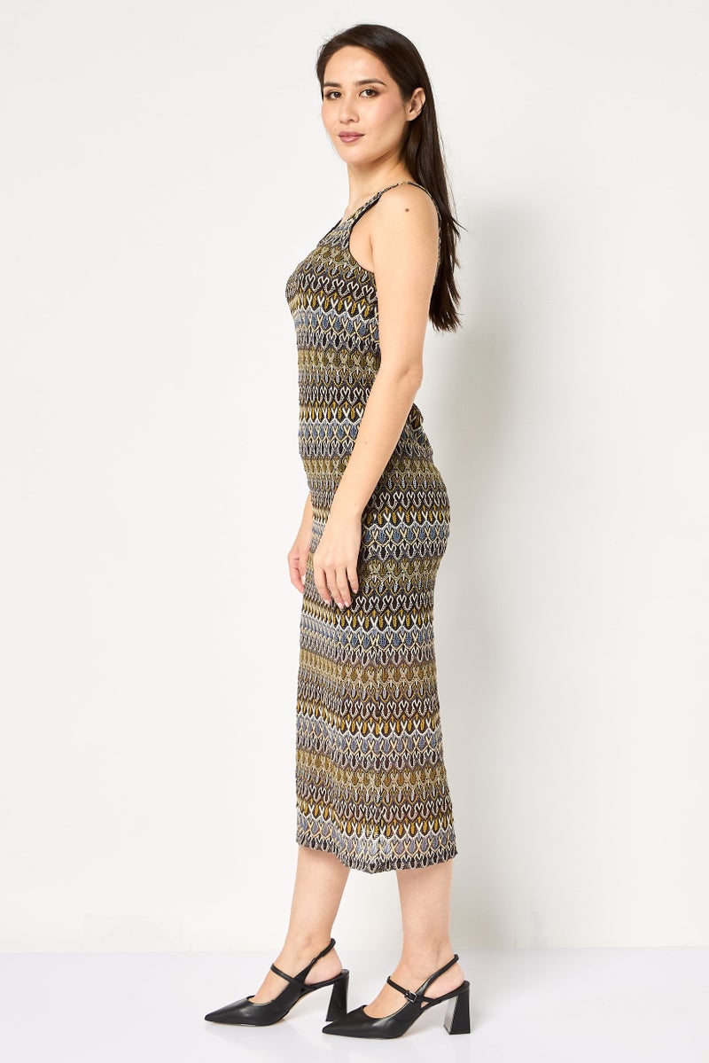 promod Women Crochet Midi Dress, Multicolor - Image 3
