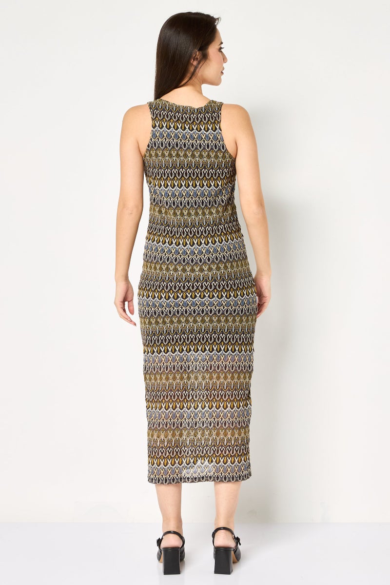promod Women Crochet Midi Dress, Multicolor - Image 4