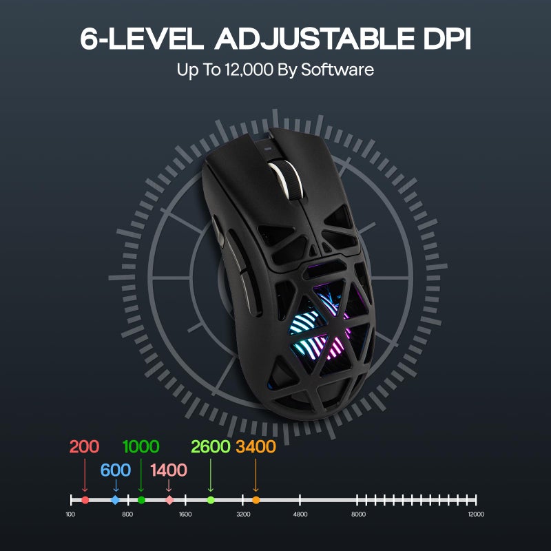 MechLands Aula SC620 Gaming Mouse, 2.4G/USB-C/BT Wireless Mouse with 400mAh Battery, Adjustable 12,000 DPI & 1000 Polling Rate, PAW3311 Sensor, RGB Lighting, Programmable Buttons, for Win/Mac (Black) - Image 5