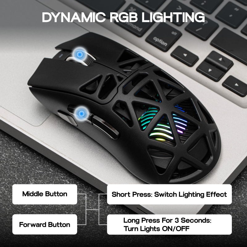 MechLands Aula SC620 Gaming Mouse, 2.4G/USB-C/BT Wireless Mouse with 400mAh Battery, Adjustable 12,000 DPI & 1000 Polling Rate, PAW3311 Sensor, RGB Lighting, Programmable Buttons, for Win/Mac (Black) - Image 4