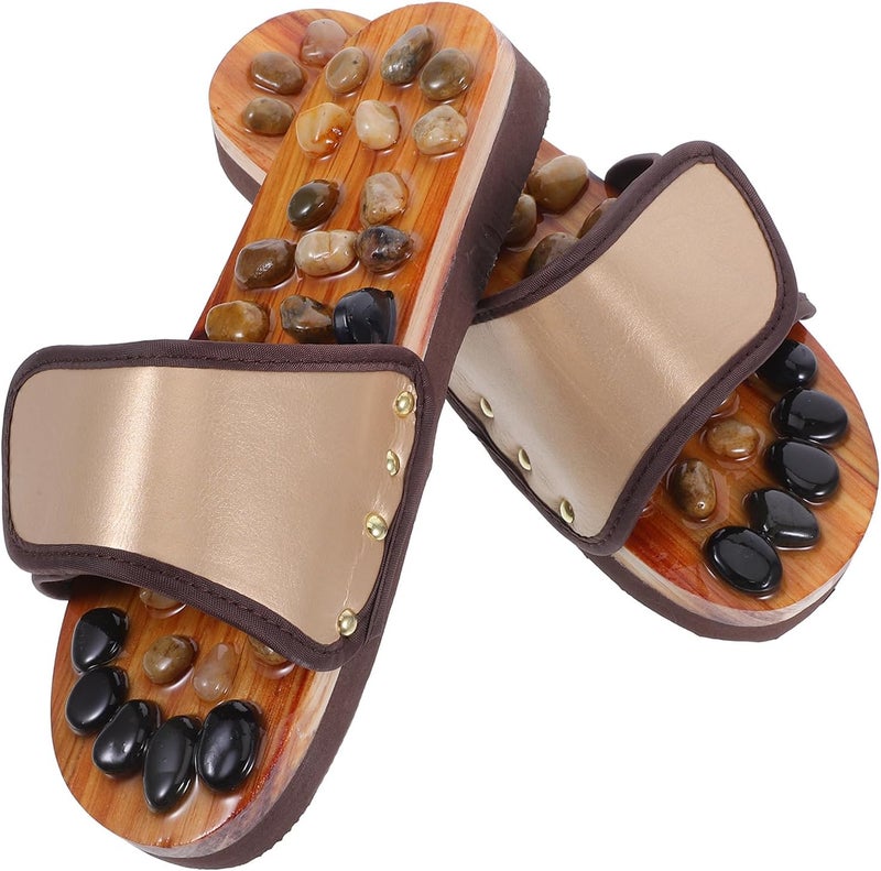GANAZONO Pebble Foot Massage Slippers Acupoint Stimulation Sandals with Foot Massage Pad Brown Size 41-42 for Indoor Outdoor and Relaxation - Image 1