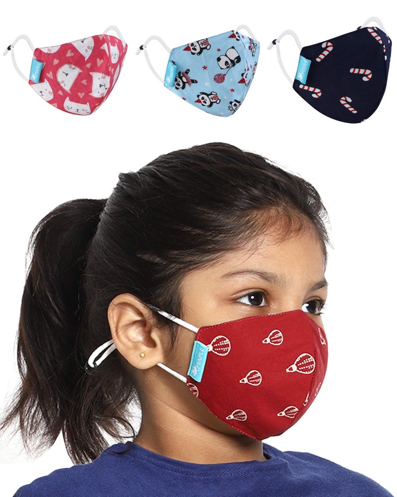 MAPLE Cotton Reuseable Face Mask (Multicolor, Without Valve, Pack of 4) for Kids - Image 1
