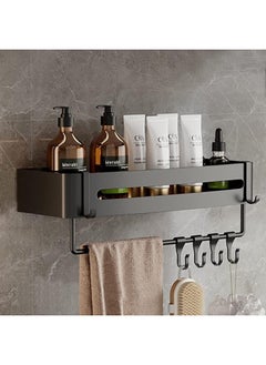 IBAMA Space Aluminum Bathroom Shelf, THICKENED Shower Caddy Shelves, No-drill Wall Mount Organizer Storage Rack, Corner Shelf with Movable Hooks Towel Bar Bathroom Accessories