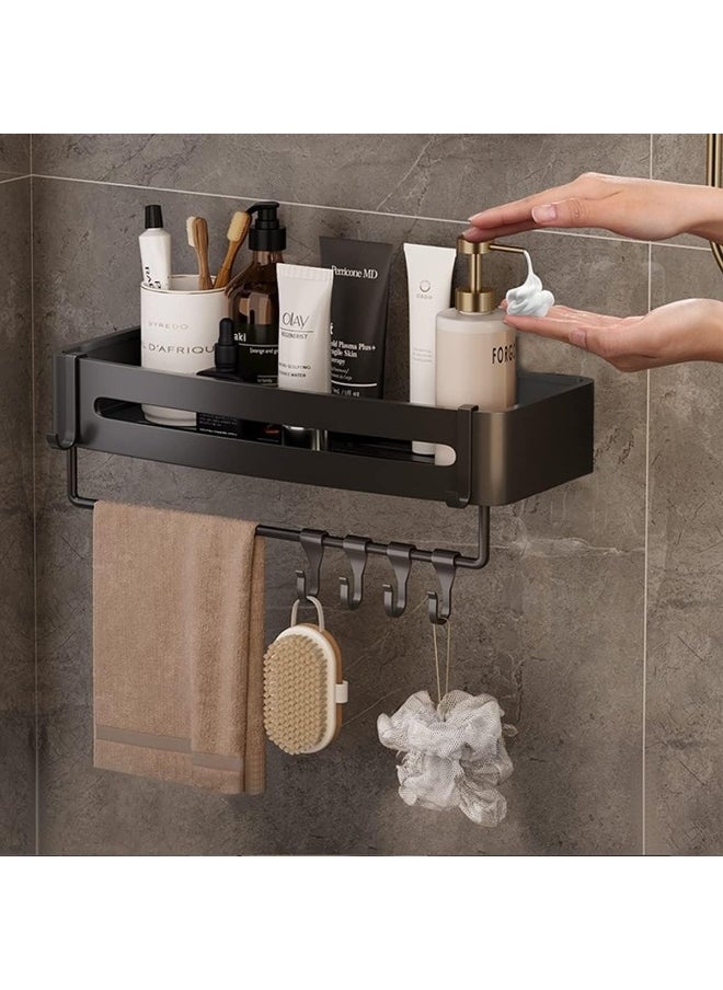 IBAMA - IBAMA Space Aluminum Bathroom Shelf, THICKENED Shower Caddy Shelves, No-drill Wall Mount Organizer Storage Rack, Corner Shelf with Movable Hooks Towel Bar Bathroom Accessories - Image 1