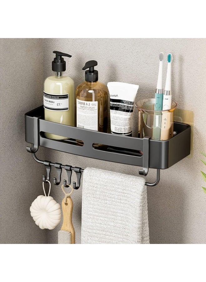 IBAMA - IBAMA Space Aluminum Bathroom Shelf, THICKENED Shower Caddy Shelves, No-drill Wall Mount Organizer Storage Rack, Corner Shelf with Movable Hooks Towel Bar Bathroom Accessories - Image 1