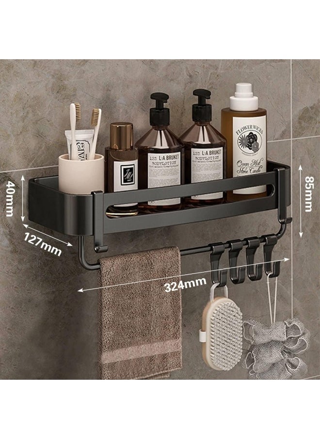 IBAMA - IBAMA Space Aluminum Bathroom Shelf, THICKENED Shower Caddy Shelves, No-drill Wall Mount Organizer Storage Rack, Corner Shelf with Movable Hooks Towel Bar Bathroom Accessories - Image 1