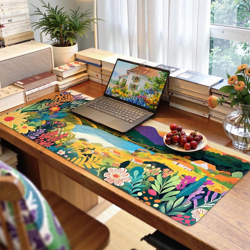 iCasso Large Gaming Mouse Pad (35"x16") - Waterproof Desk Mat with Non-Slip Rubber Base & Stitched Edges - Extended Keyboard Mousepad for Computer, PC, Office, Home Workspace (Oil Painting) - Image 1