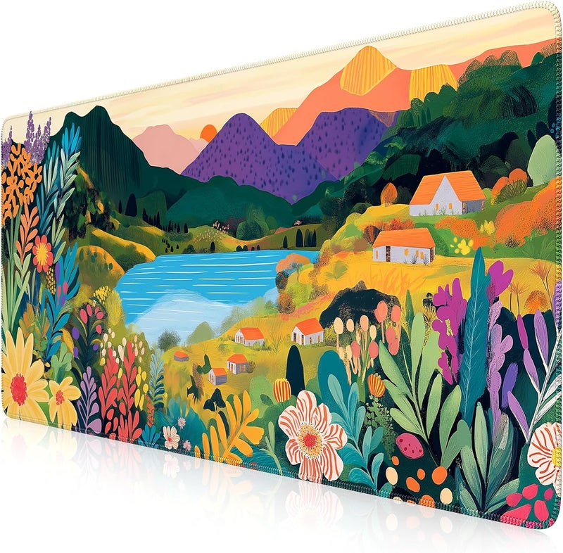 iCasso Large Gaming Mouse Pad (35"x16") - Waterproof Desk Mat with Non-Slip Rubber Base & Stitched Edges - Extended Keyboard Mousepad for Computer, PC, Office, Home Workspace (Oil Painting) - Image 2