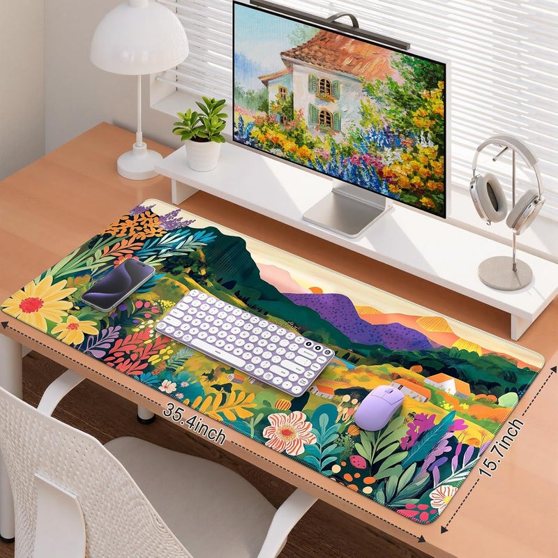 iCasso Large Gaming Mouse Pad (35"x16") - Waterproof Desk Mat with Non-Slip Rubber Base & Stitched Edges - Extended Keyboard Mousepad for Computer, PC, Office, Home Workspace (Oil Painting) - Image 3