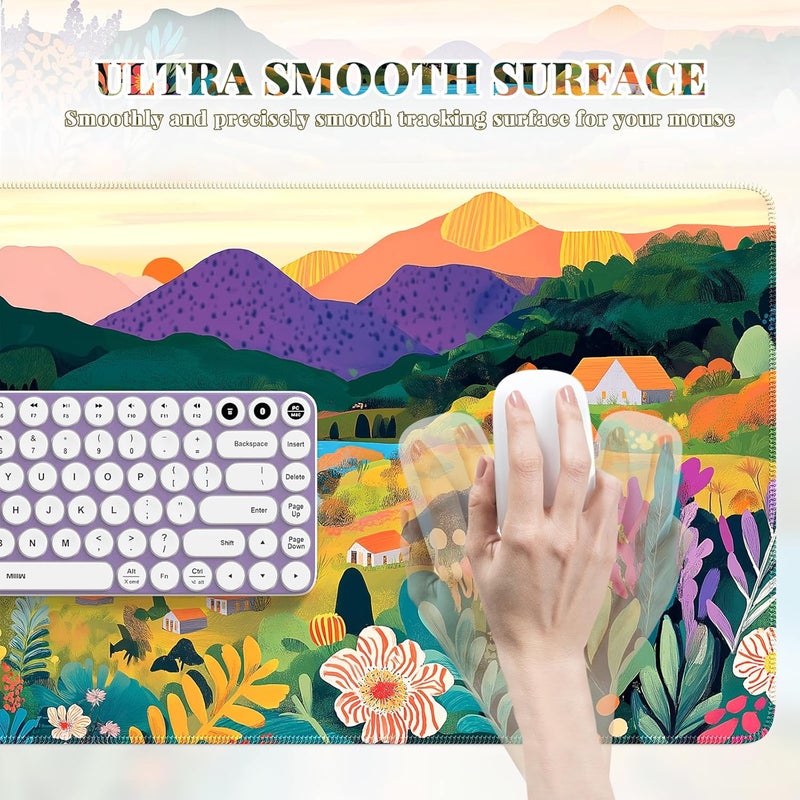 iCasso Large Gaming Mouse Pad (35"x16") - Waterproof Desk Mat with Non-Slip Rubber Base & Stitched Edges - Extended Keyboard Mousepad for Computer, PC, Office, Home Workspace (Oil Painting) - Image 4