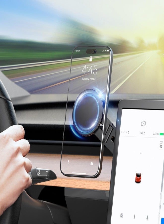 CloudValley Magnetic Phone Holder for Tesla Model Y/3, Foldable Hidden Tesla Phone Mount Fit for iPhone 17/16/15/14/13 seirs, PC Monitor, Compatible with Magsafe Car Mount for Tesla Accessory, Black - Image 1