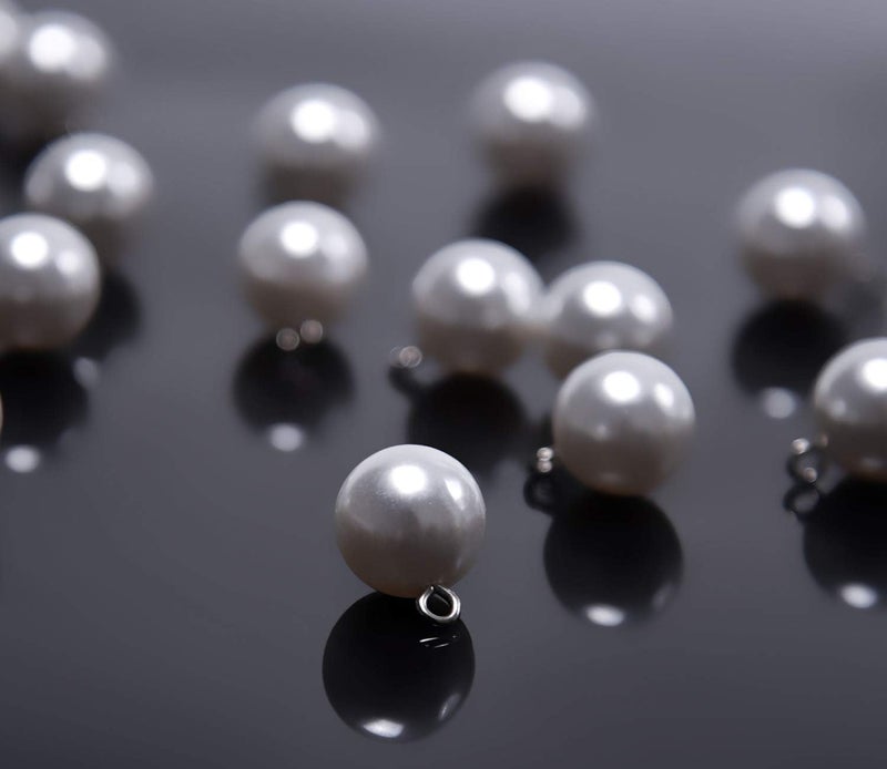 iKammo 20 قطعة أزرار لؤلؤ صغيرة مستديرة مزينة بالأحجار الكريمة لحفلات الزفاف 10 مم أبيض - Image 3