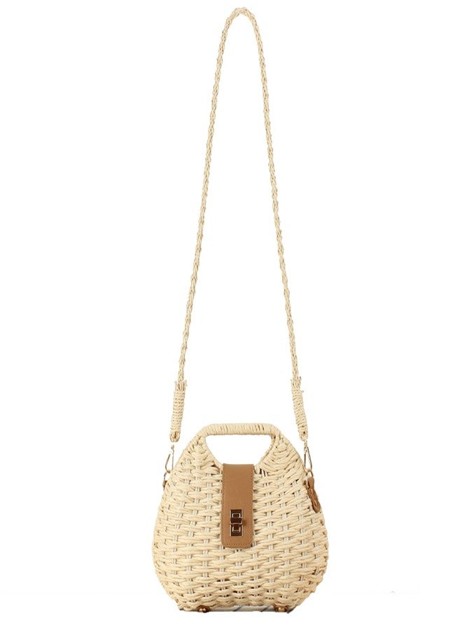 Buric Straw Clutch Purses for Women,Rattan Woven Beach Handbag,Summer Wicker Vacation Purse with Detachable Strap Basket Crossbody Bag Beige - Image 1