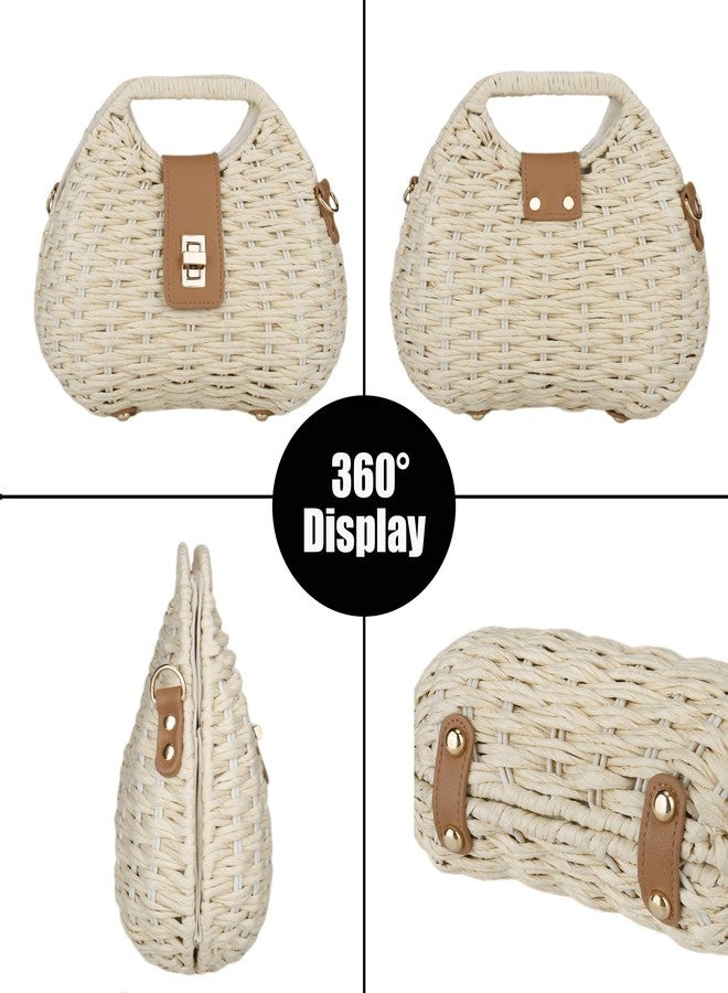 Buric Straw Clutch Purses for Women,Rattan Woven Beach Handbag,Summer Wicker Vacation Purse with Detachable Strap Basket Crossbody Bag Beige - Image 5