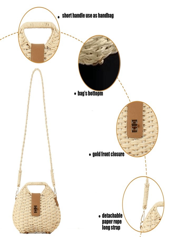 Buric Straw Clutch Purses for Women,Rattan Woven Beach Handbag,Summer Wicker Vacation Purse with Detachable Strap Basket Crossbody Bag Beige - Image 4