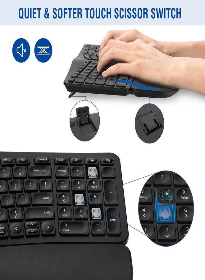 QUASIO MK960 Ergonomic Wireless Keyboard Mouse Combo, Bluetooth/2.4G Split Design Keyboard with Palm Rest and 4 Level DPI Adjustable Wireless Mouse, Multi-Device, Rechargeable, for Windows/Mac/Android - Image 5