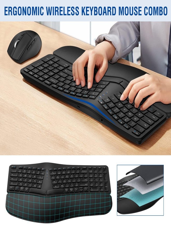 QUASIO MK960 Ergonomic Wireless Keyboard Mouse Combo, Bluetooth/2.4G Split Design Keyboard with Palm Rest and 4 Level DPI Adjustable Wireless Mouse, Multi-Device, Rechargeable, for Windows/Mac/Android - Image 2