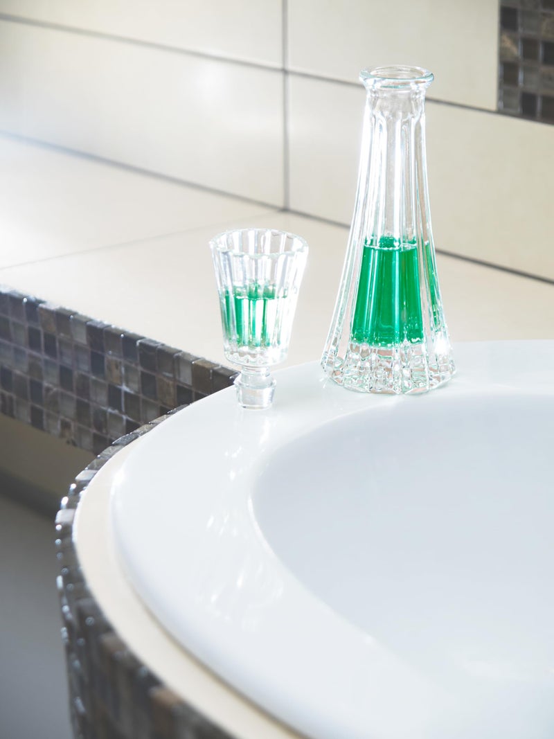 Barski Barski Crystal - Glass -Mouthwash Decanter with 1.75 oz Cup Stopper - (can use the stopper as a Tumbler) 8.6" Height - 3 Oz. Decanter - Vertical Lines Design - Made in Europe  - Image 4