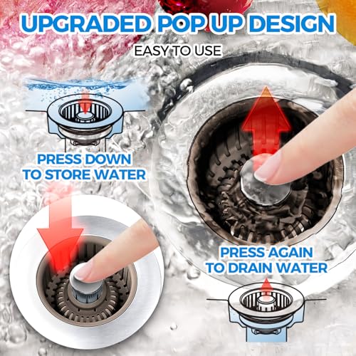 zaa Upgraded 3in1 Kitchen Sink Drain Strainer & Sink Stopper, Stainless Steel Kitchen Drain Plug & Cover with Anti-Clogging Basket Strainer, Fit US Standard 3-1/2'' Sink Drain Hole, Brown - Image 3