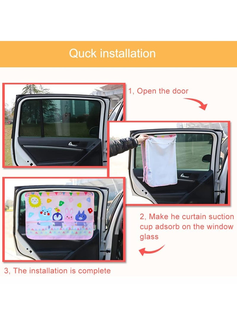 Dominy 2 Packs Car Side Window Sunshades,Window Shades for Car Kids, Strong Suction Cup Three-Layer Car Sun Shade for Side Windows, Cartoon Pattern Car Side Window Sun Shade Cover for Heat And UV Rays Protection (pink animals)  - Image 3