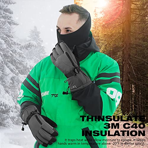 MCTi Waterproof Mens Ski Gloves Winter Warm 3M Thinsulate Snowboard Snowmobile Cold Weather Gloves Grey Large - Image 2