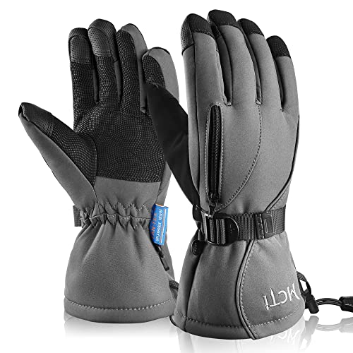 MCTi Waterproof Mens Ski Gloves Winter Warm 3M Thinsulate Snowboard Snowmobile Cold Weather Gloves Grey Large - Image 1