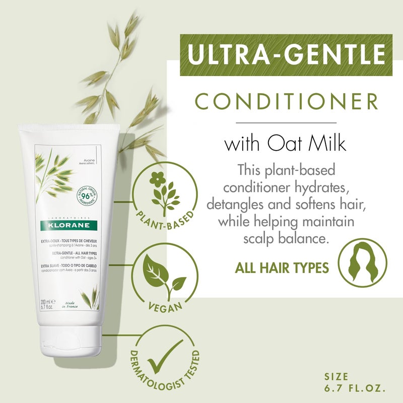 Klorane Ultra-Gentle Conditioner with Oat Milk, Sulfate-Free, Dermatologist and Pediatric Tested, Hypoallergenic, Vegan, Plant-based, Biodegradable 6.7 Fl Oz (Pack of 1) - Image 2
