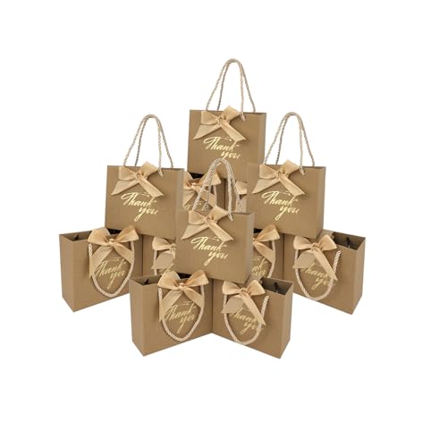 TKSBAG 50 Pack Small Thank You Gift Bags with Handles, 5.5''x 2.5''x4.7'' Mini Brown Gift Bags Bulk for Baby Shower, Birthday, Wedding, Party Favors, Mother's Day - Image 1