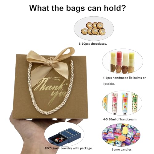 TKSBAG 50 Pack Small Thank You Gift Bags with Handles, 5.5''x 2.5''x4.7'' Mini Brown Gift Bags Bulk for Baby Shower, Birthday, Wedding, Party Favors, Mother's Day - Image 4