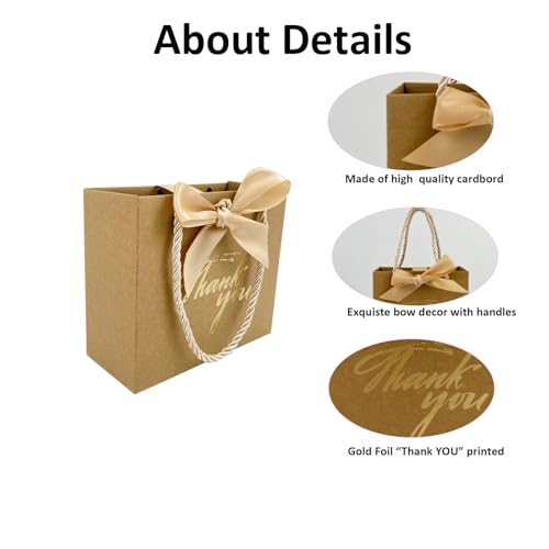 TKSBAG 50 Pack Small Thank You Gift Bags with Handles, 5.5''x 2.5''x4.7'' Mini Brown Gift Bags Bulk for Baby Shower, Birthday, Wedding, Party Favors, Mother's Day - Image 3