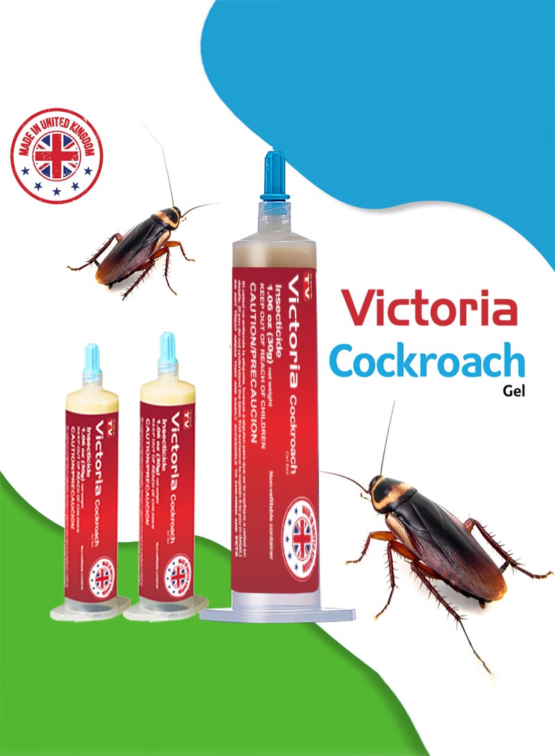 AS SEEN ON TV طُعم جل فيكتوريا للصراصير، 3 أنابيب × 30 جرام، مكافحة آفات الصراصير الألمانية، للاستخدام الداخلي والخارجي