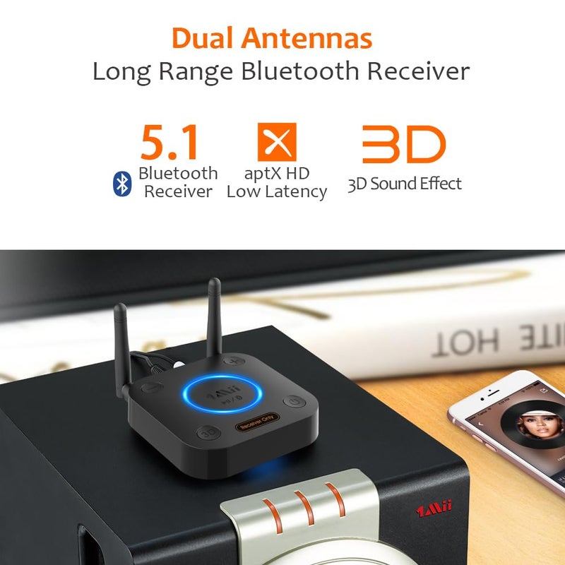 1mii [Upgraded] 1Mii B06Pro Long Range Bluetooth Receiver, HiFi Wireless Audio Adapter, Bluetooth 5.1 Receiver with 3D Surround aptX HD Low Latency Optical RCA AUX 3.5mm Coaxial for Home Stereo System  - Image 2