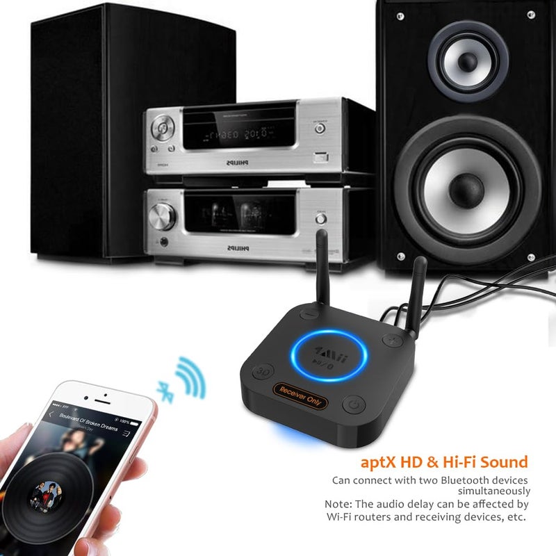 1mii [Upgraded] 1Mii B06Pro Long Range Bluetooth Receiver, HiFi Wireless Audio Adapter, Bluetooth 5.1 Receiver with 3D Surround aptX HD Low Latency Optical RCA AUX 3.5mm Coaxial for Home Stereo System  - Image 4