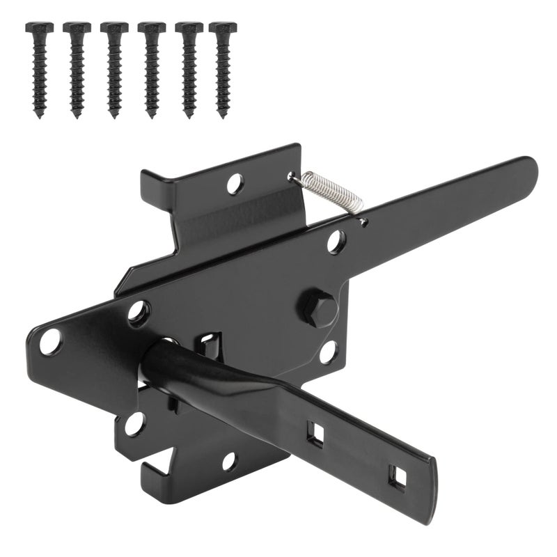 HILLMASTER Heavy Duty SelfLocking Gate Latch for Wooden Fence Post Mount Automatic Gate Lock Gravity Door Latch Hardware for Secure Pool Outdoor Garden Metal Gates Vinyl Fences Black Finish